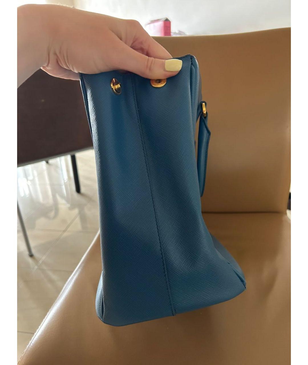 PRADA Голубая кожаная сумка тоут, фото 6