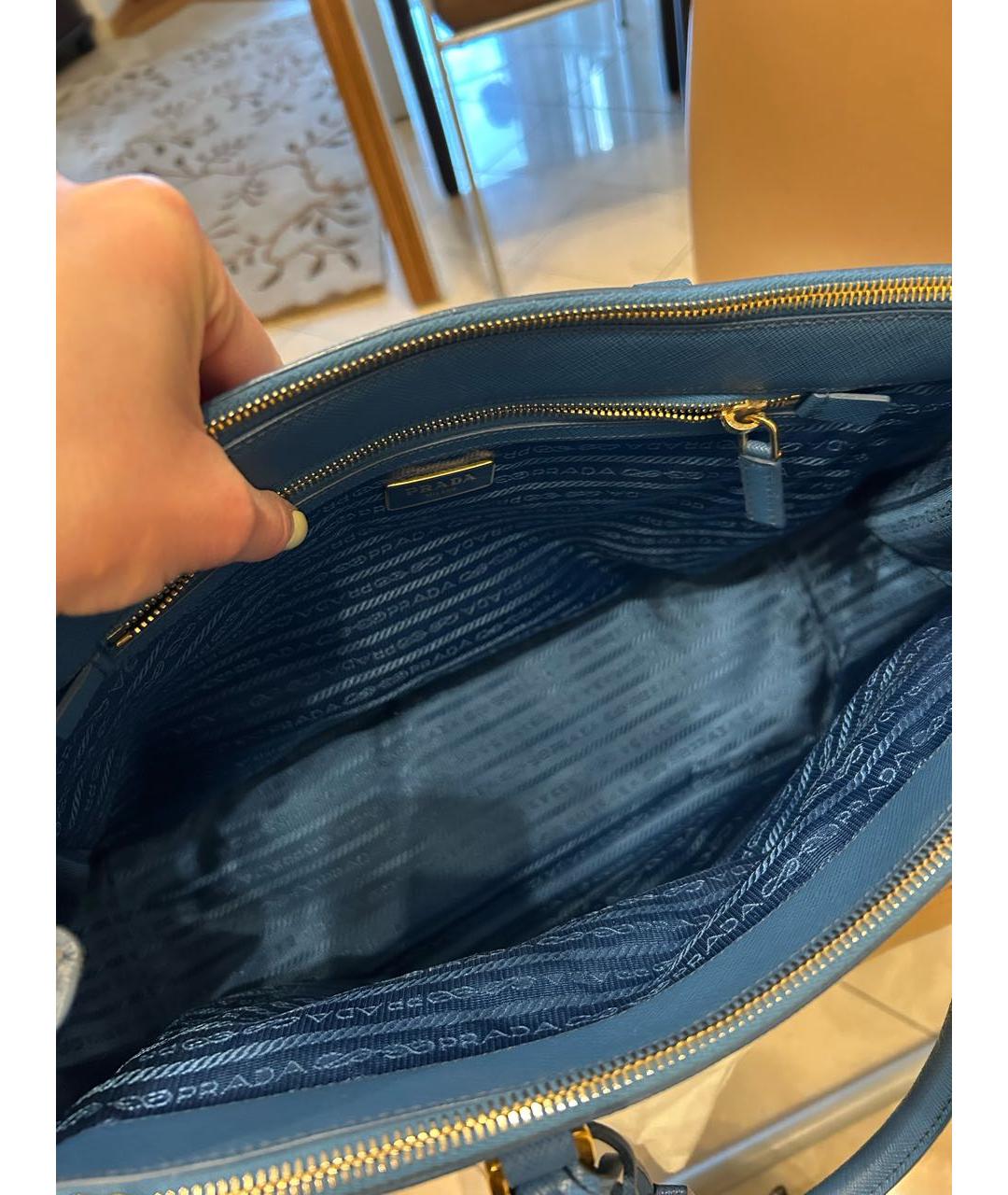 PRADA Голубая кожаная сумка тоут, фото 4