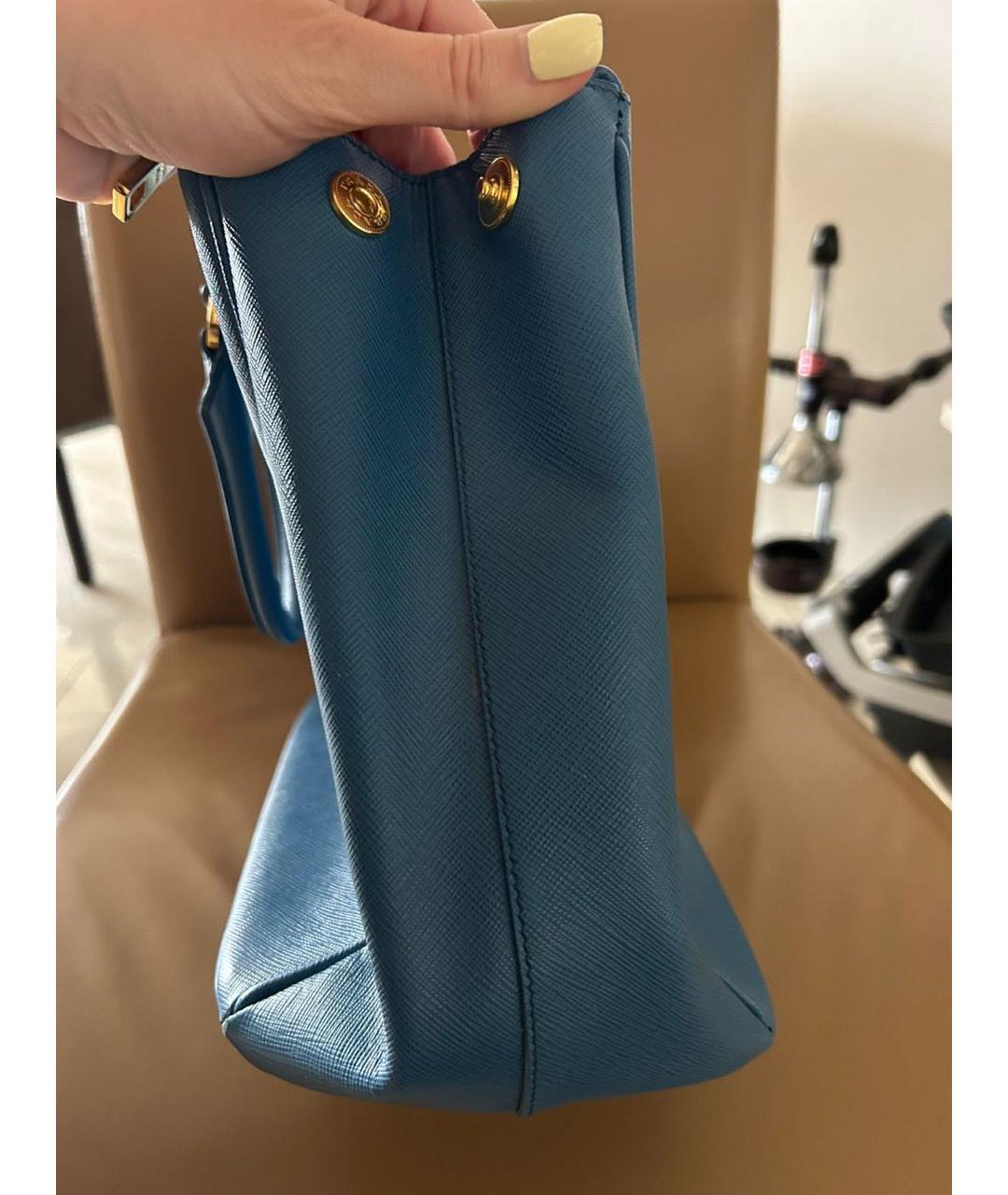 PRADA Голубая кожаная сумка тоут, фото 7