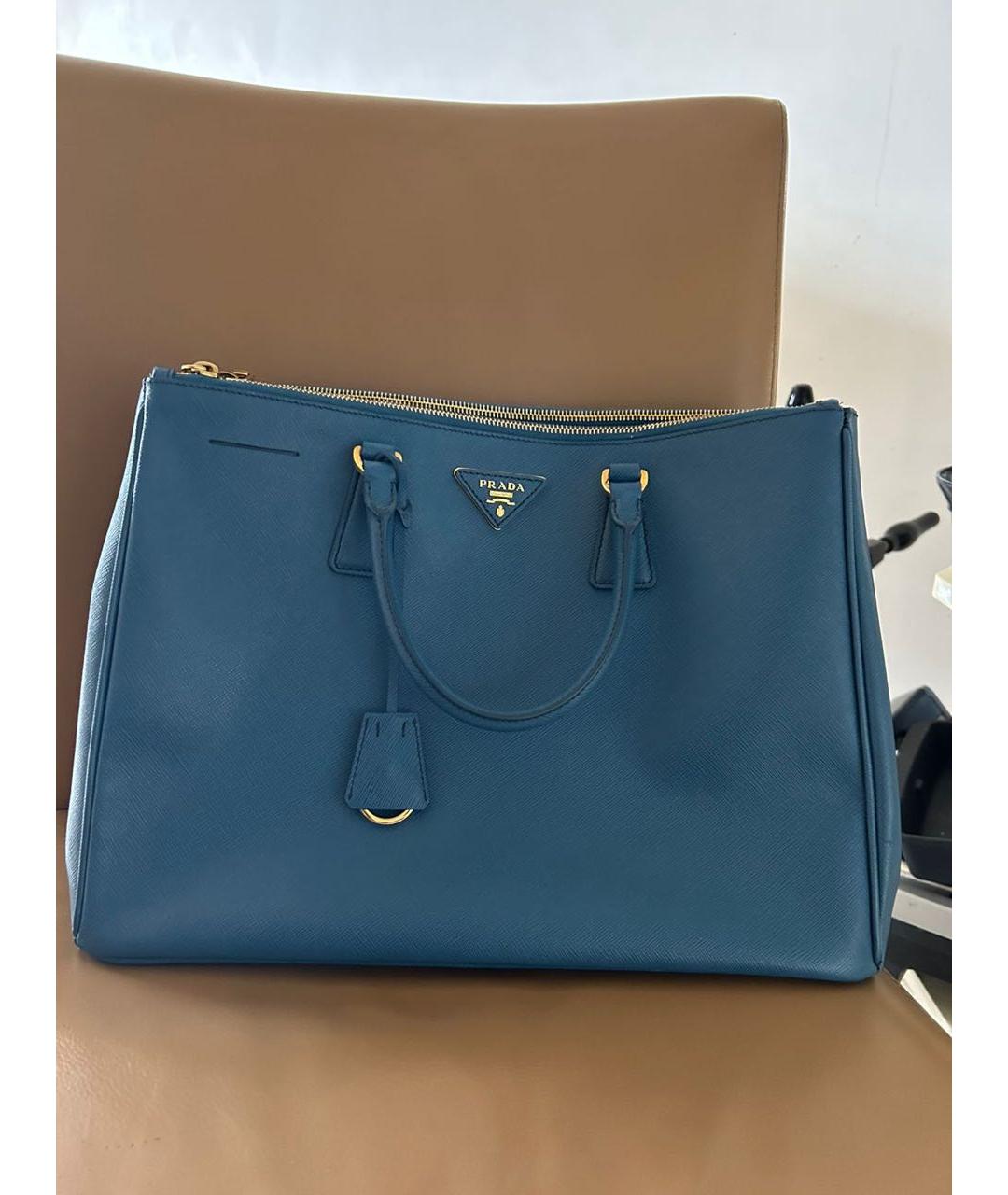 PRADA Голубая кожаная сумка тоут, фото 8