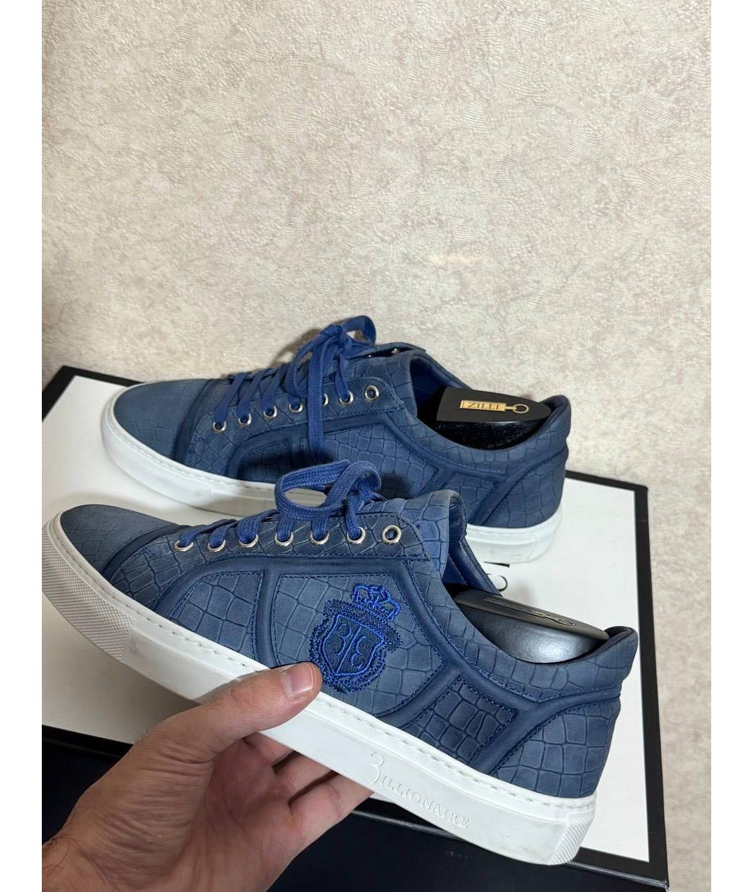 BILLIONAIRE Синие кожаные низкие кроссовки / кеды, фото 4