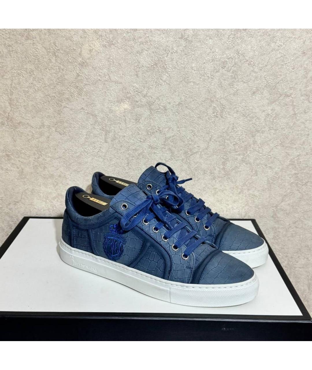 BILLIONAIRE Синие кожаные низкие кроссовки / кеды, фото 5