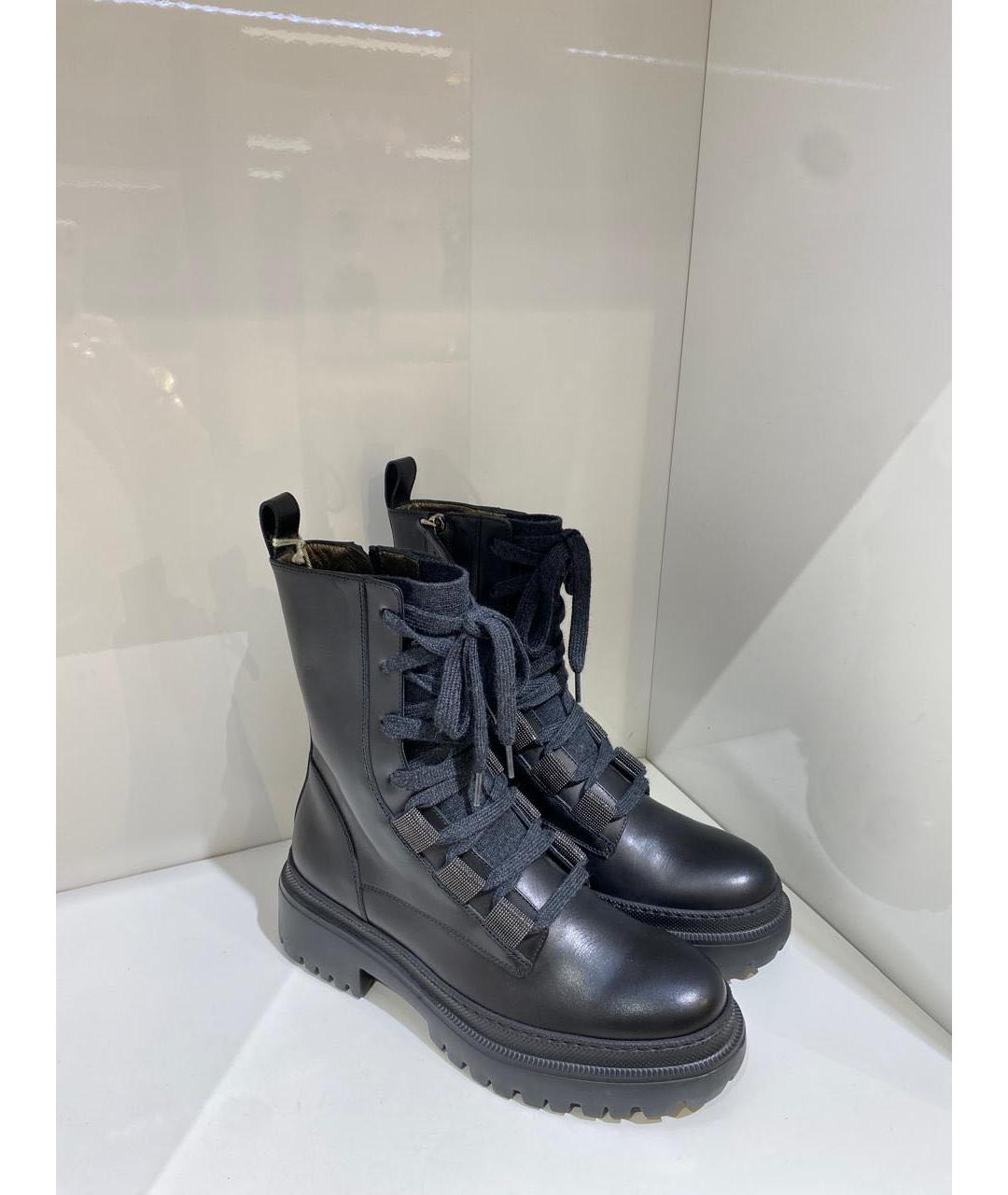 BRUNELLO CUCINELLI Черные кожаные ботинки, фото 2