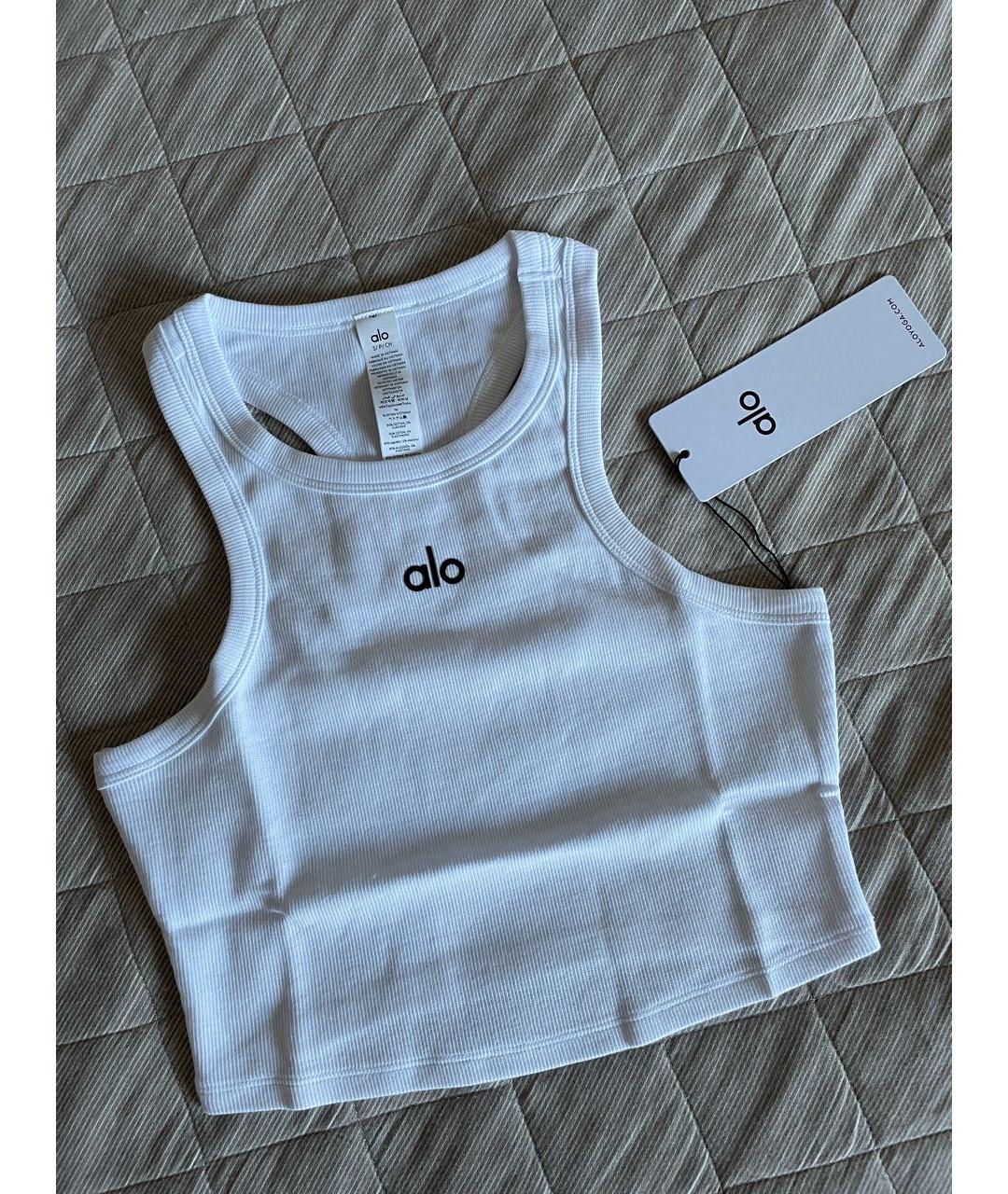 ALO YOGA Белая хлопко-эластановая майка, фото 4