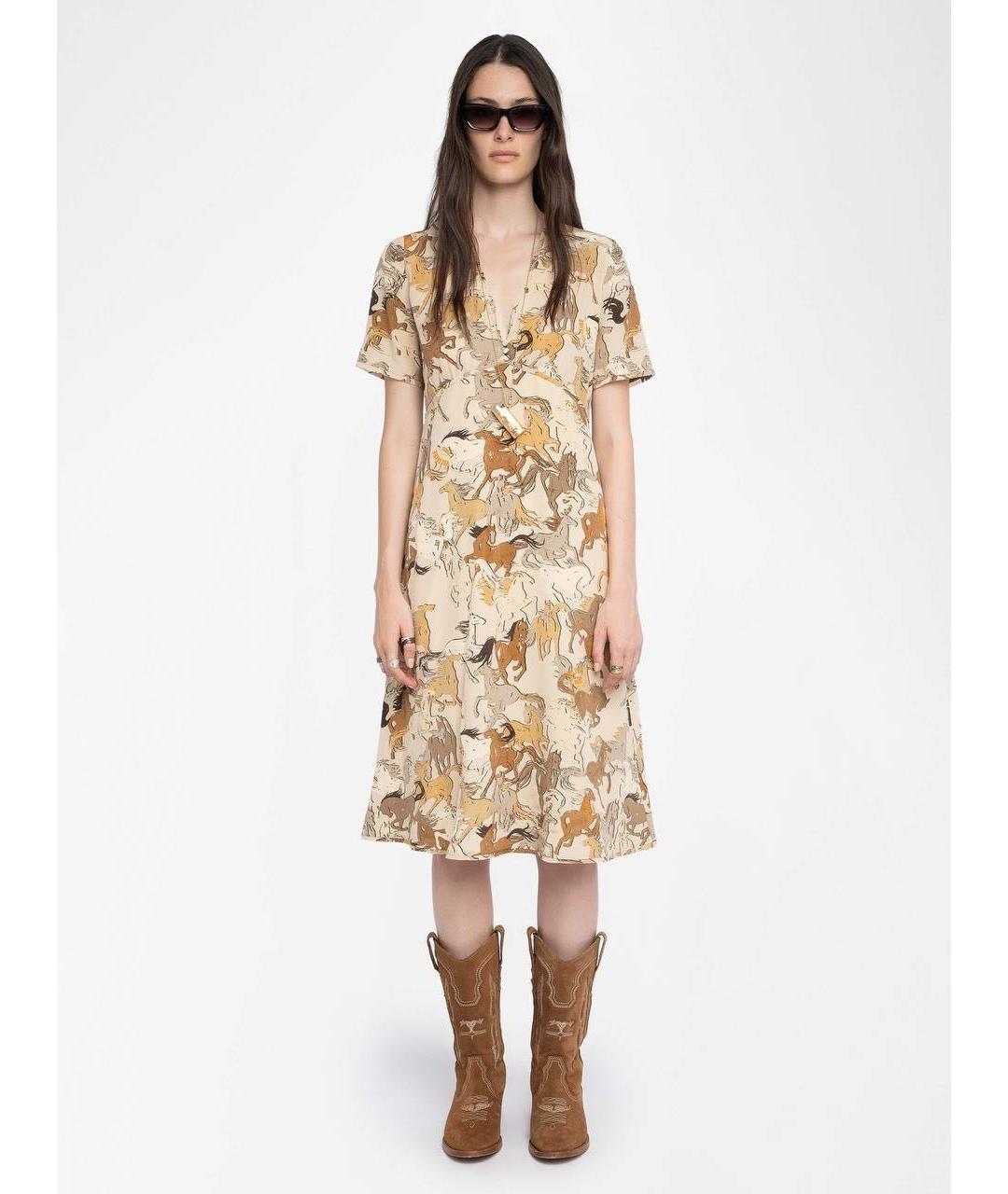 ZADIG & VOLTAIRE Бежевое шелковое повседневное платье, фото 2