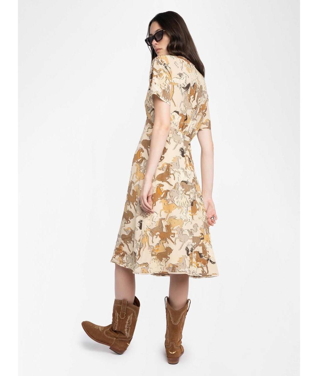 ZADIG & VOLTAIRE Бежевое шелковое повседневное платье, фото 4