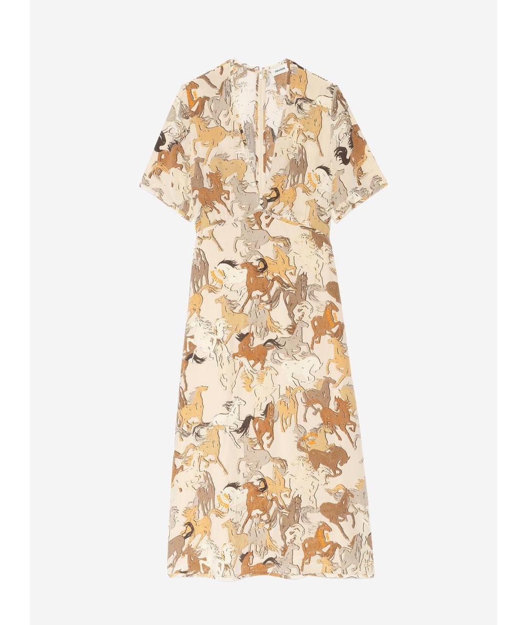 ZADIG & VOLTAIRE Бежевое шелковое повседневное платье, фото 5