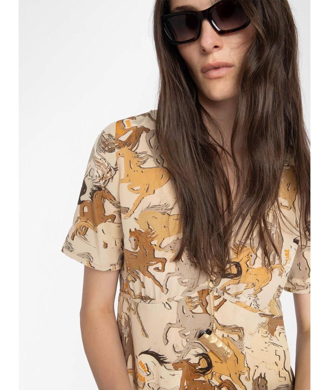 ZADIG & VOLTAIRE Бежевое шелковое повседневное платье, фото 3