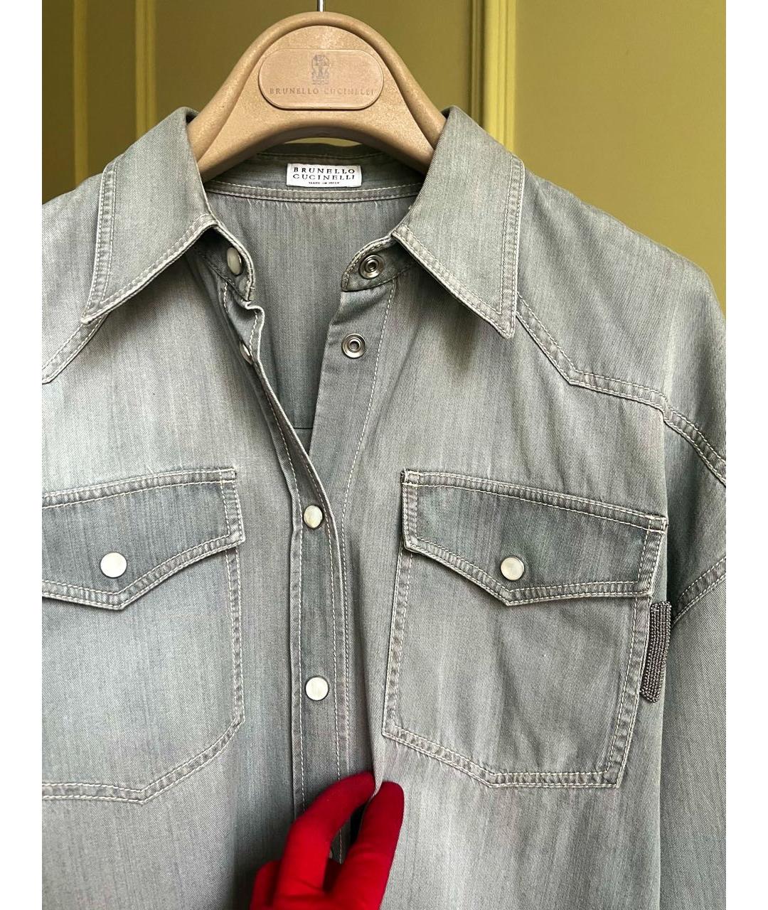 BRUNELLO CUCINELLI Серая деним рубашка, фото 2