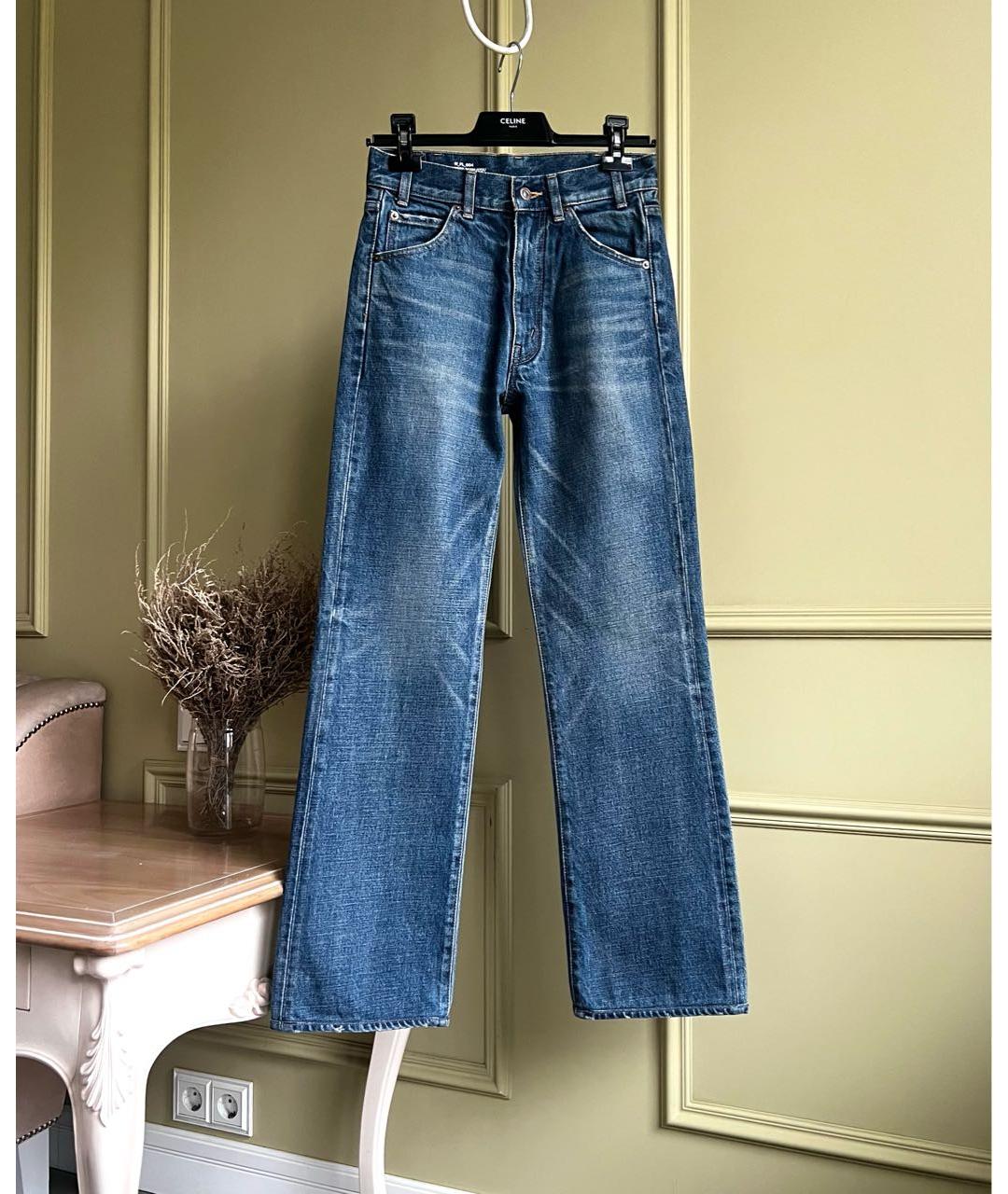 CELINE Синие хлопковые прямые джинсы, фото 8