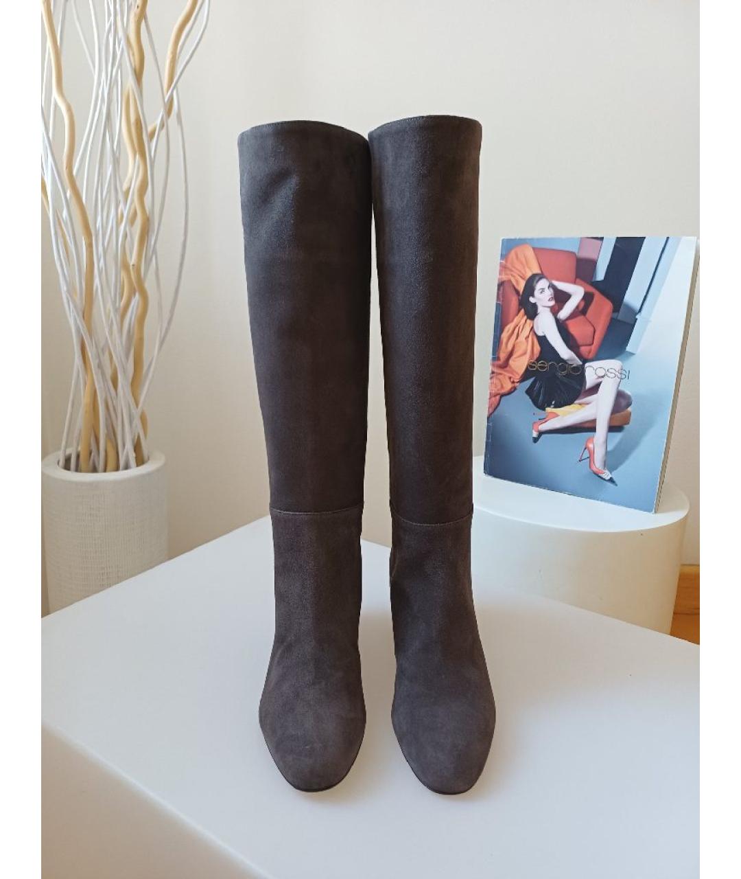 SERGIO ROSSI Серые замшевые сапоги, фото 5