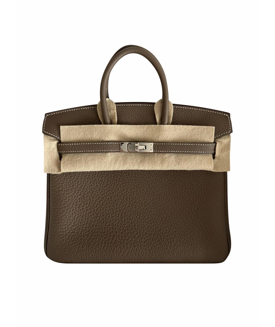 HERMES Хаки кожаная сумка с короткими ручками, фото 1