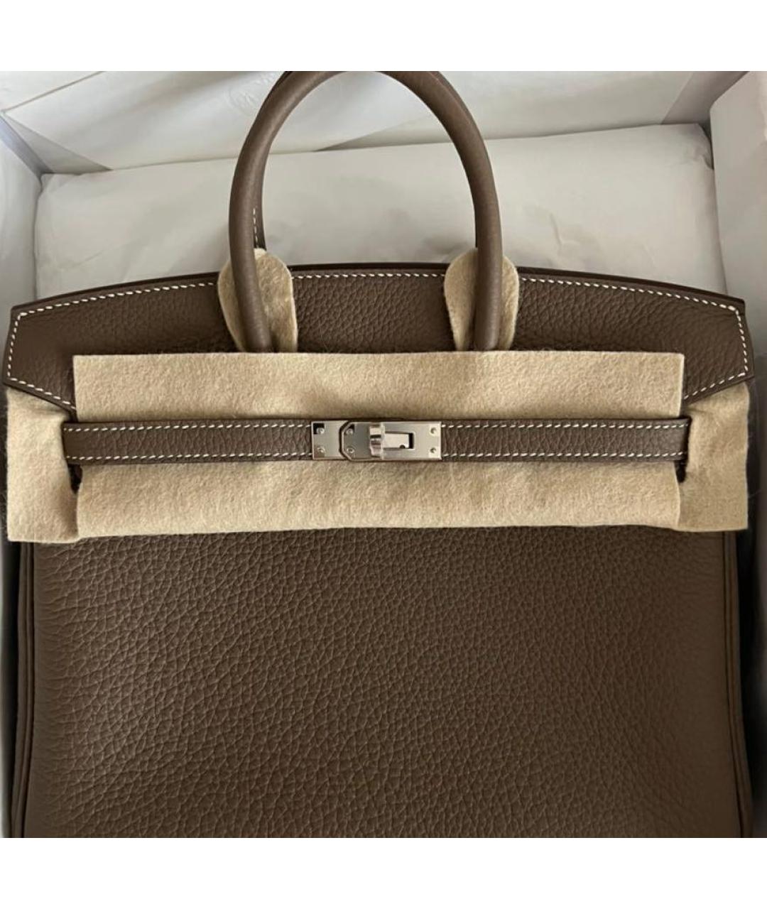 HERMES Хаки кожаная сумка с короткими ручками, фото 2