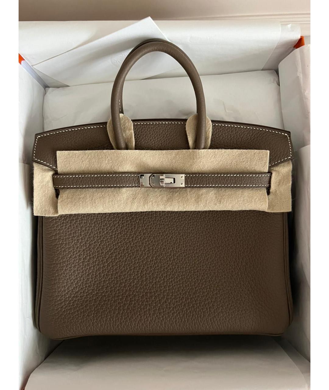 HERMES Хаки кожаная сумка с короткими ручками, фото 3