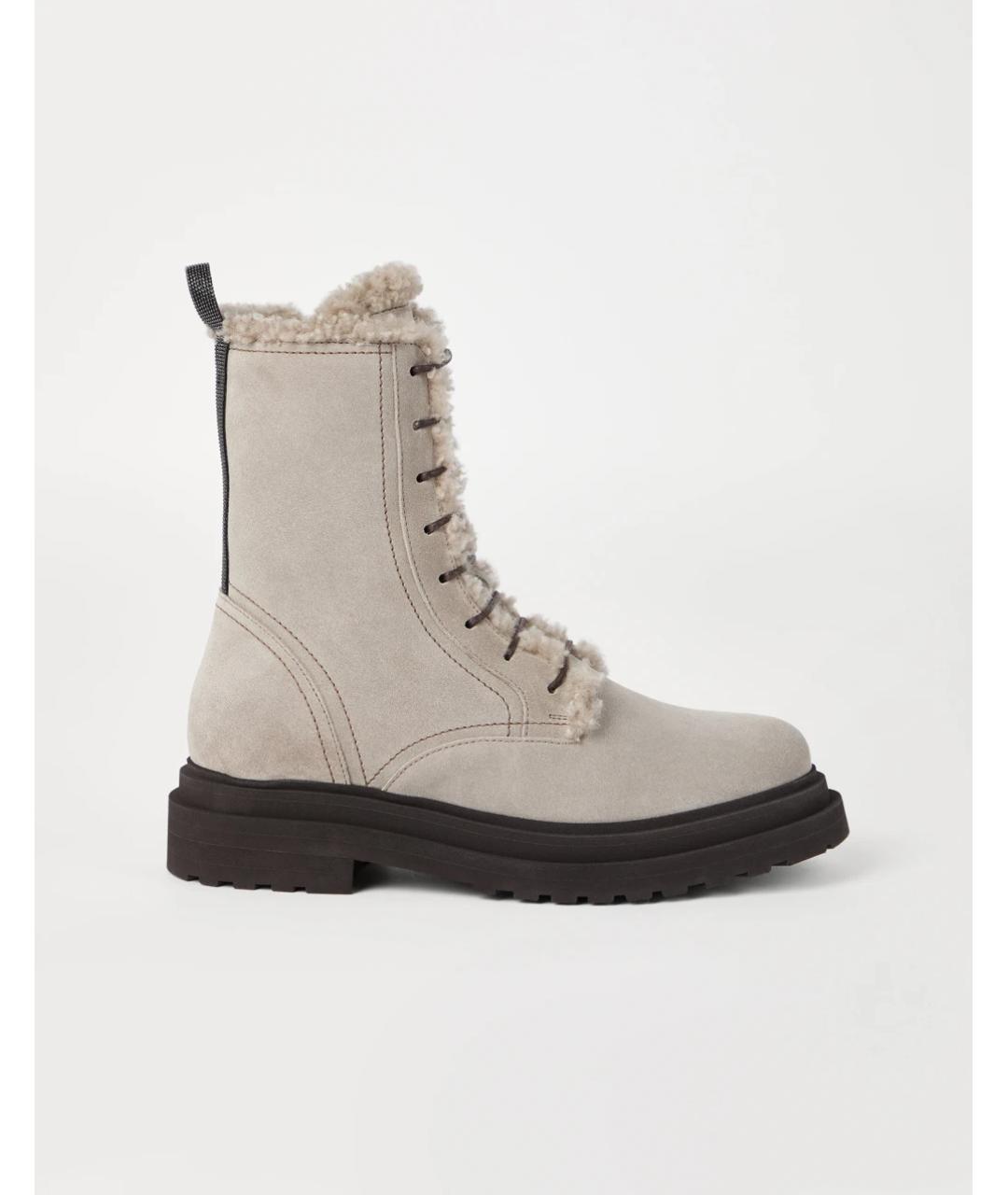 BRUNELLO CUCINELLI Бежевые замшевые ботинки, фото 4