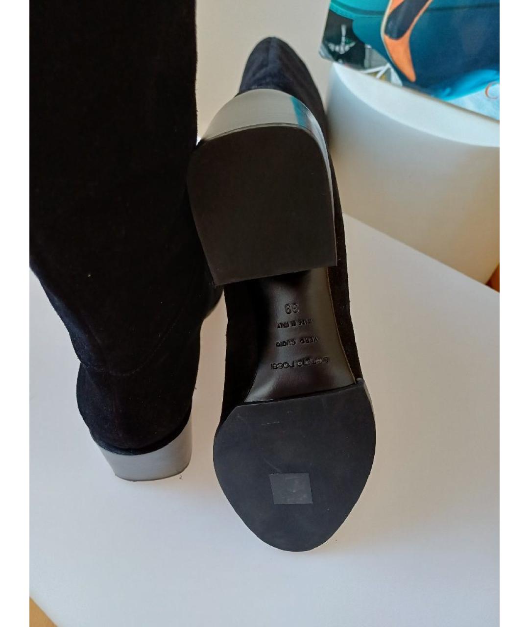 SERGIO ROSSI Черные замшевые сапоги, фото 7