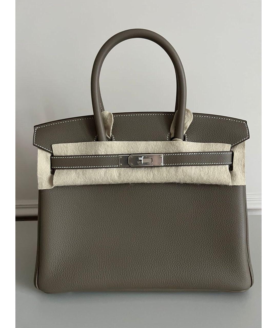 HERMES Хаки кожаная сумка с короткими ручками, фото 2