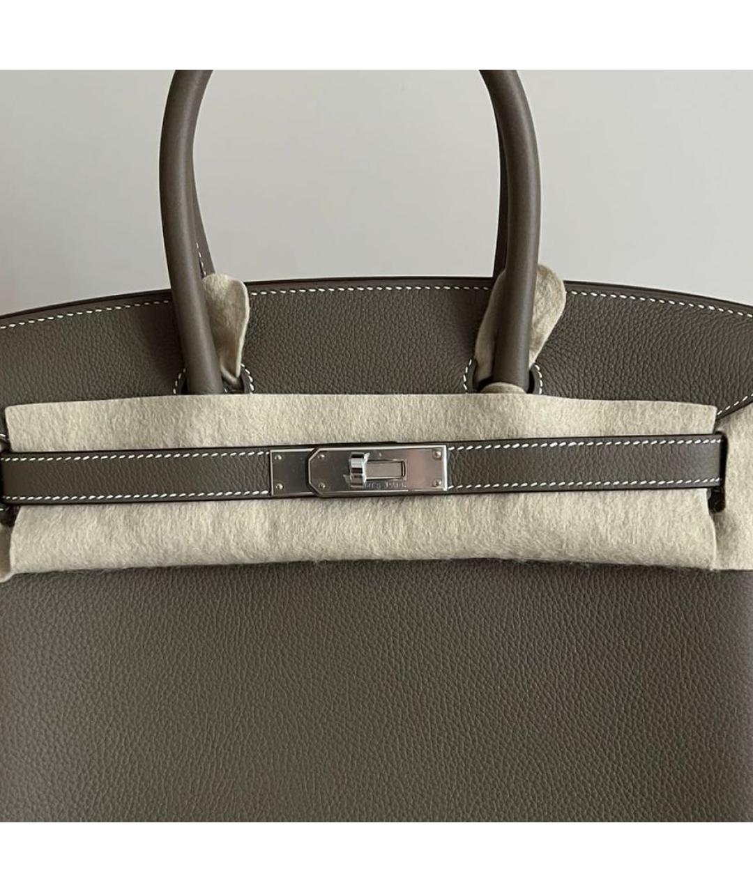 HERMES Хаки кожаная сумка с короткими ручками, фото 3