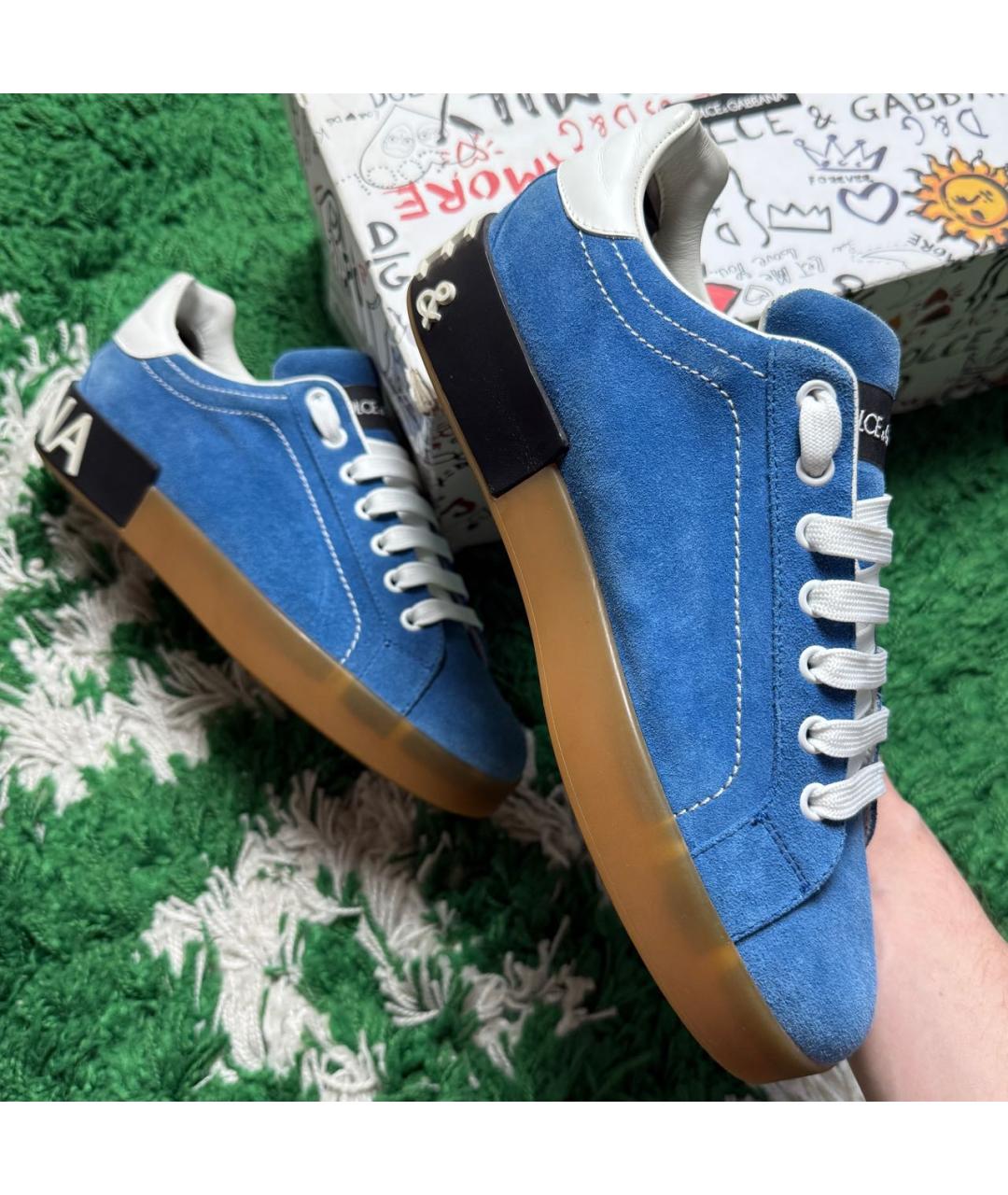 DOLCE&GABBANA Голубые замшевые низкие кроссовки / кеды, фото 3