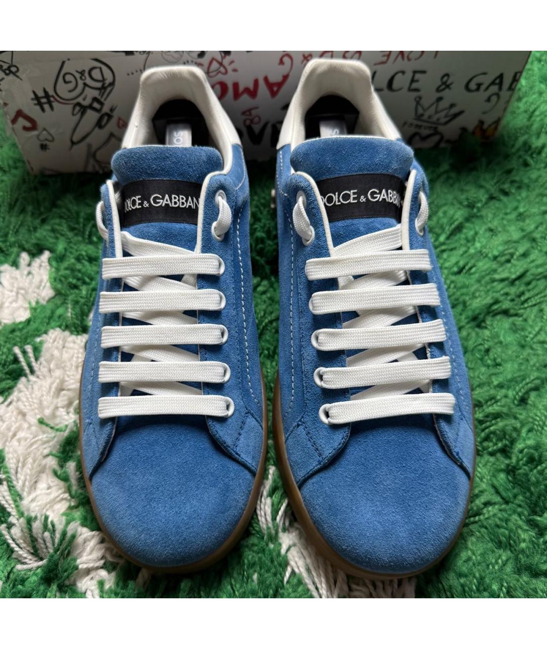 DOLCE&GABBANA Голубые замшевые низкие кроссовки / кеды, фото 4