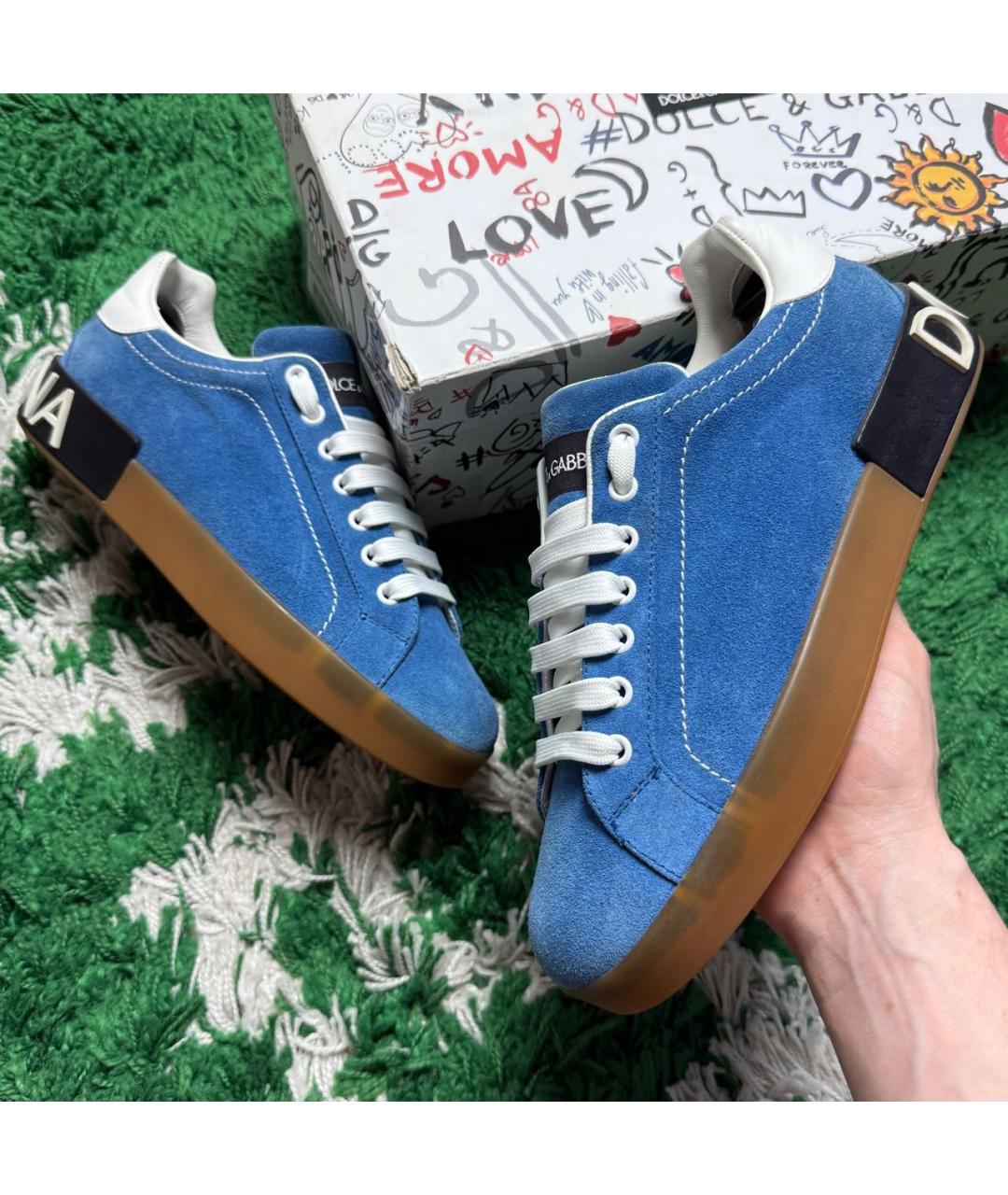 DOLCE&GABBANA Голубые замшевые низкие кроссовки / кеды, фото 2