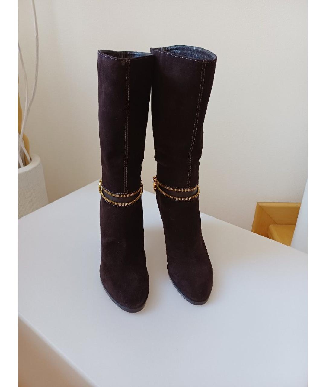 SERGIO ROSSI Коричневые замшевые сапоги, фото 5