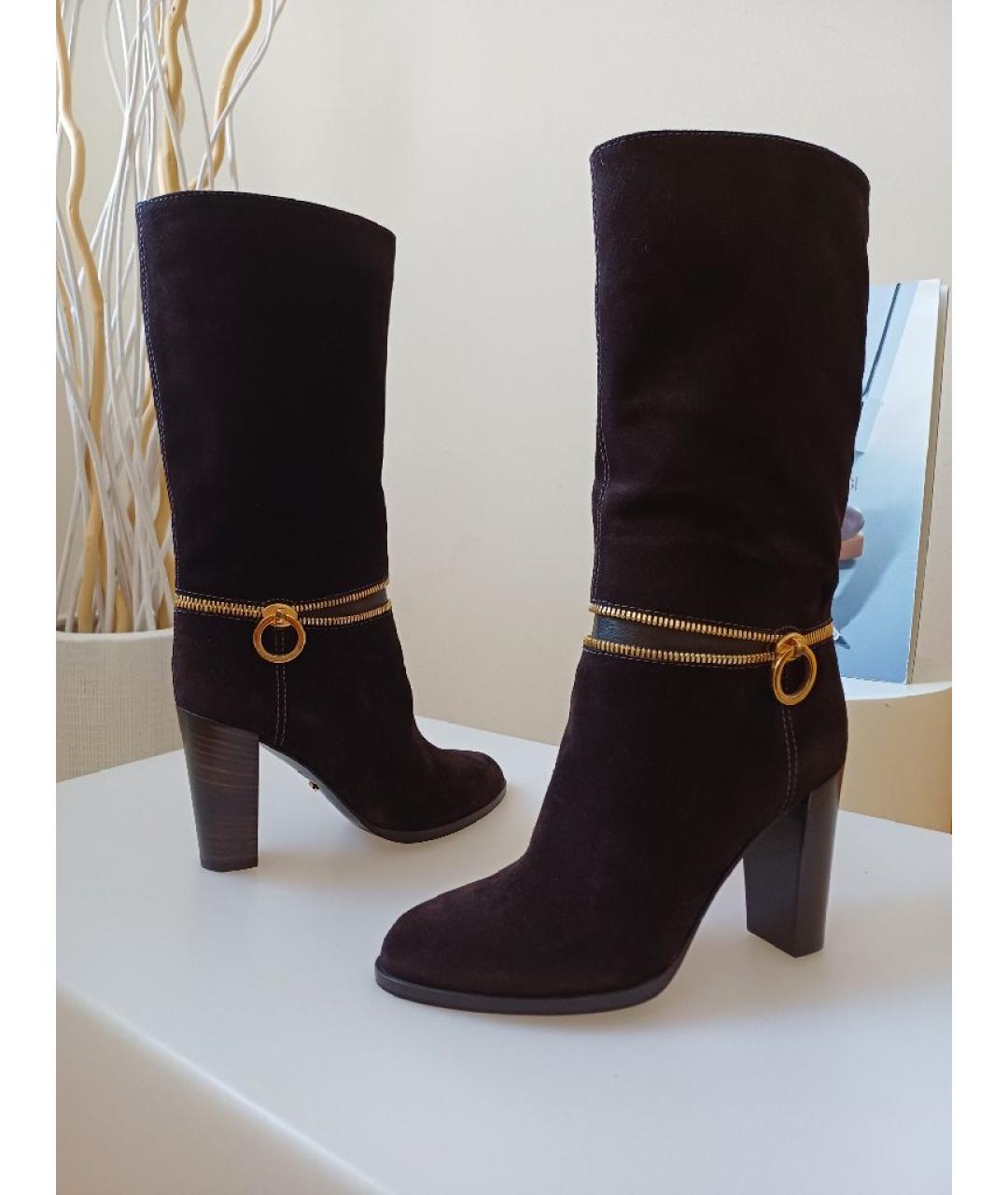 SERGIO ROSSI Коричневые замшевые сапоги, фото 4