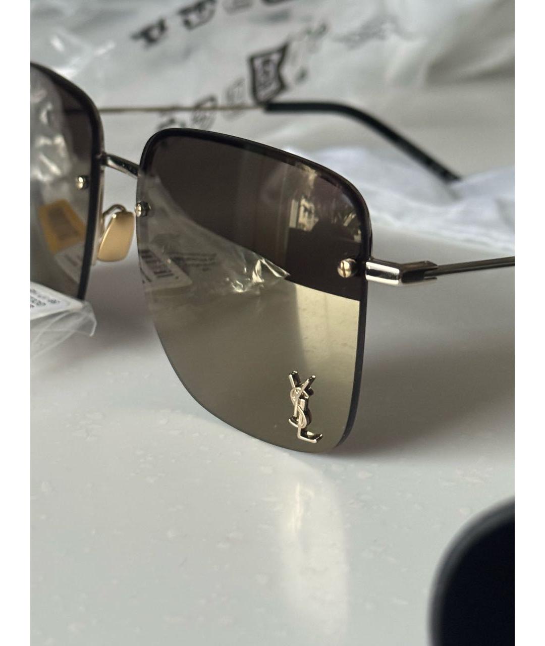 SAINT LAURENT Золотые металлические солнцезащитные очки, фото 3