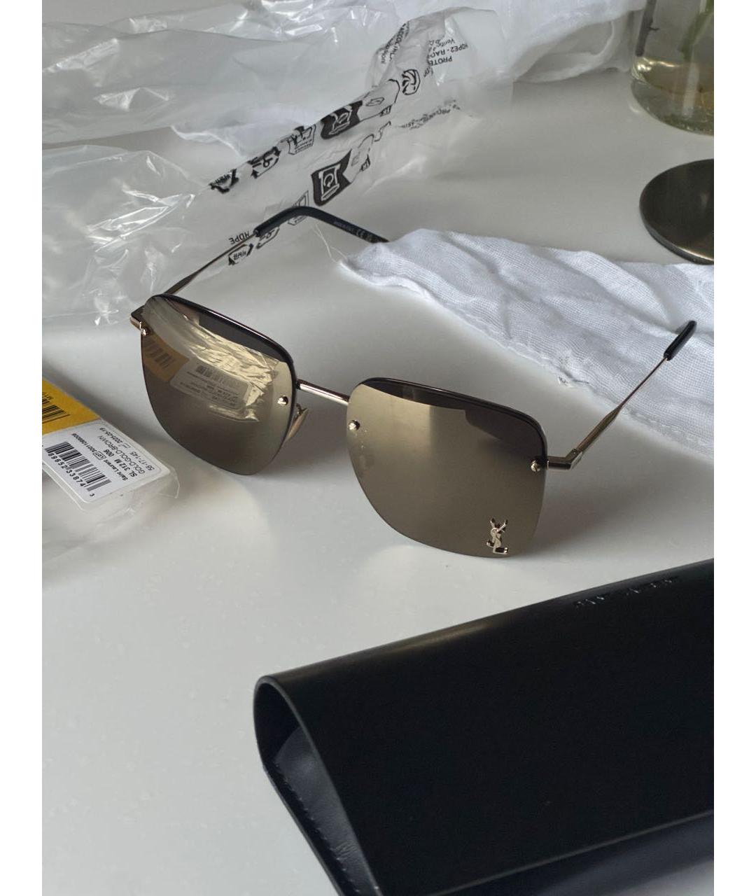 SAINT LAURENT Золотые металлические солнцезащитные очки, фото 4