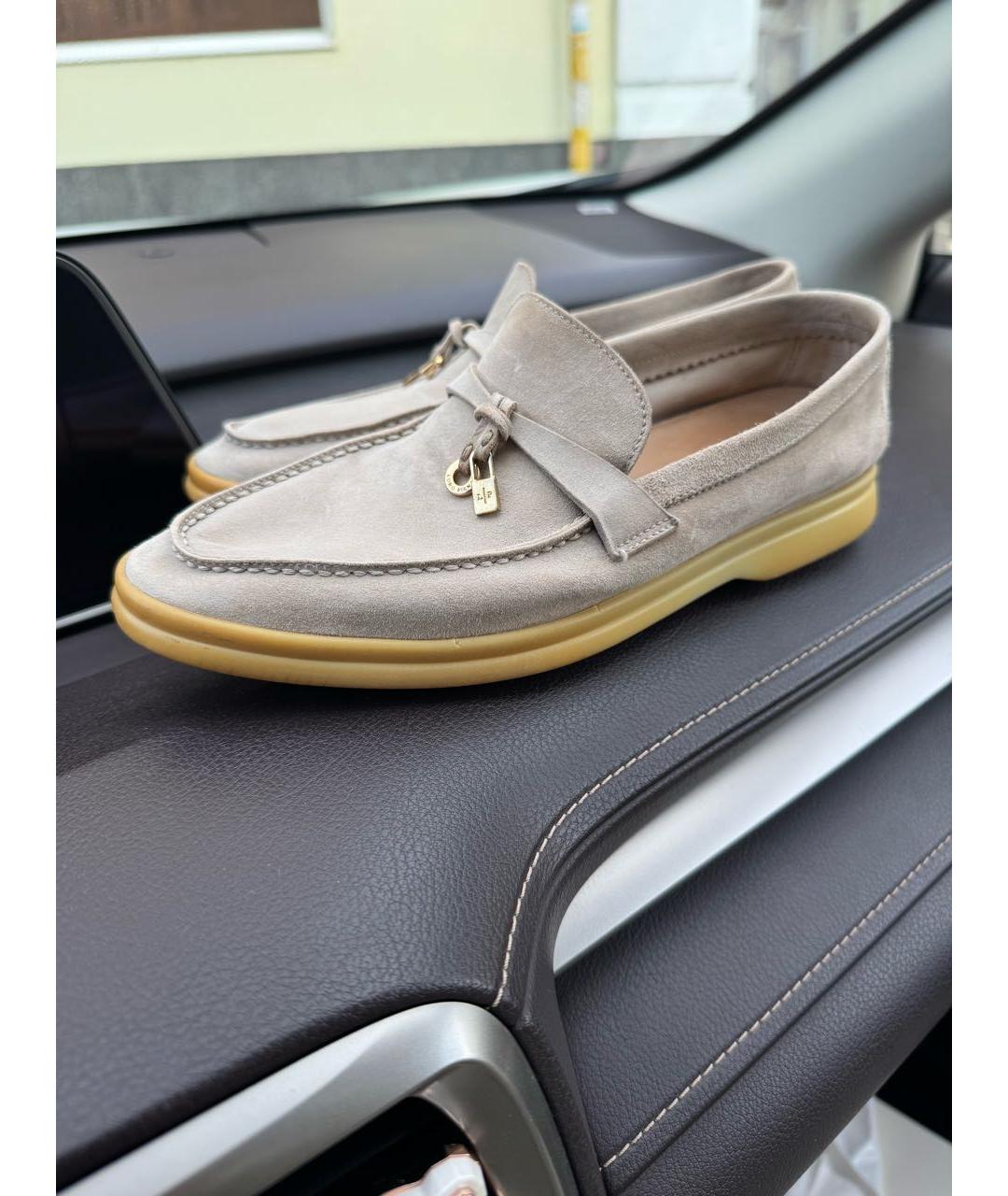 LORO PIANA Бежевые замшевые лоферы, фото 9