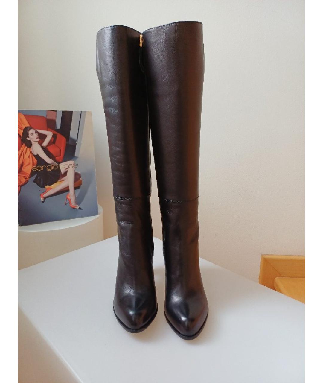SERGIO ROSSI Черные кожаные сапоги, фото 5