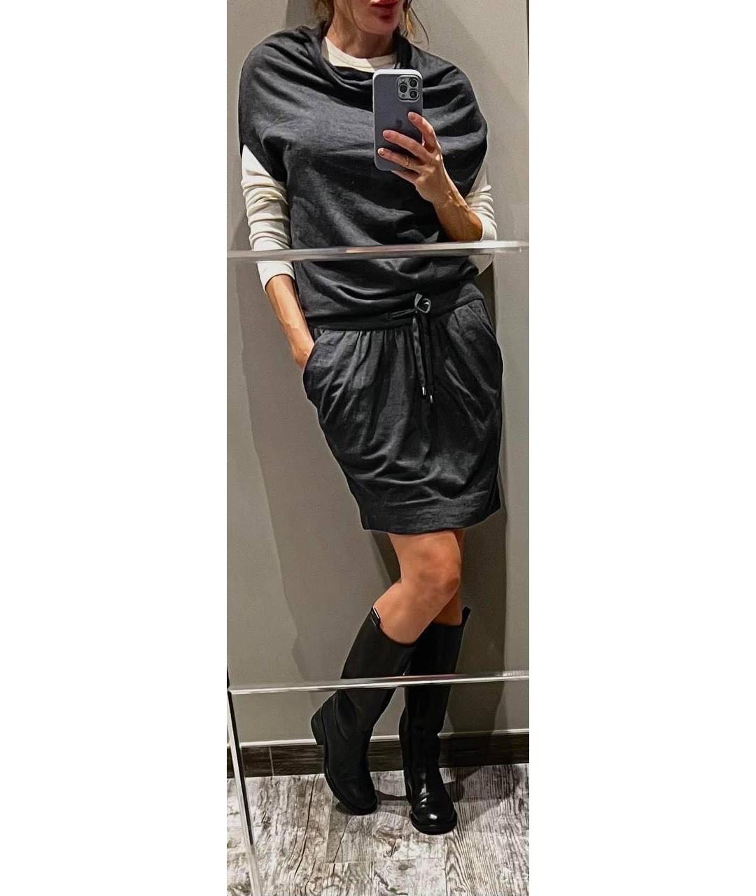 BRUNELLO CUCINELLI Серое шерстяное повседневное платье, фото 3