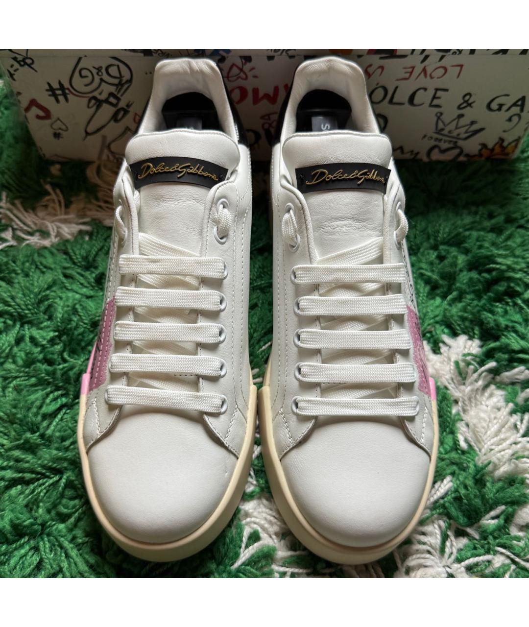 DOLCE&GABBANA Белые кожаные кеды, фото 4