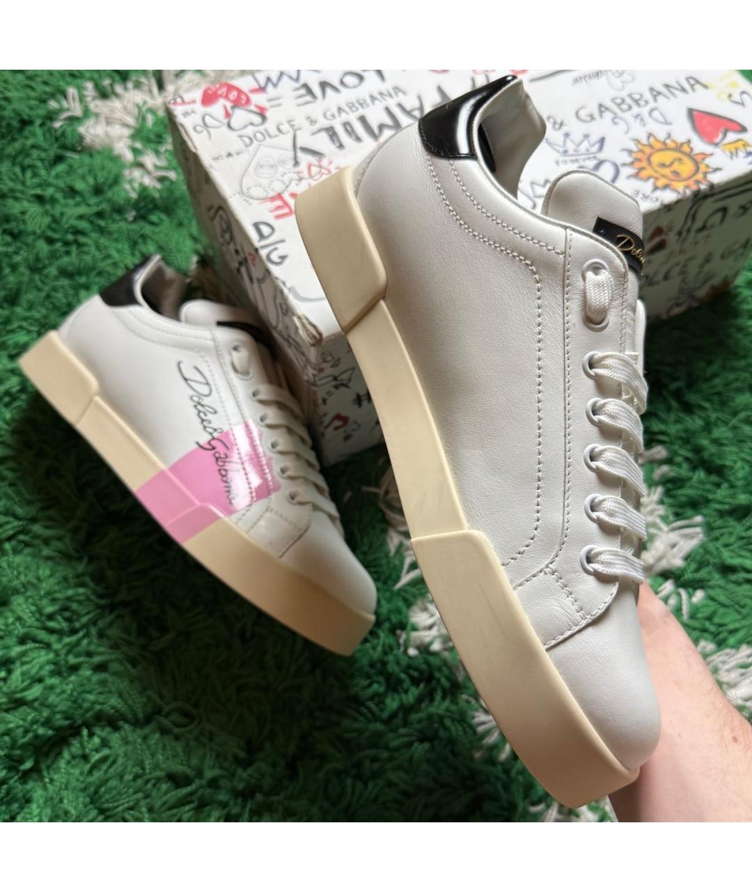 DOLCE&GABBANA Белые кожаные кеды, фото 3