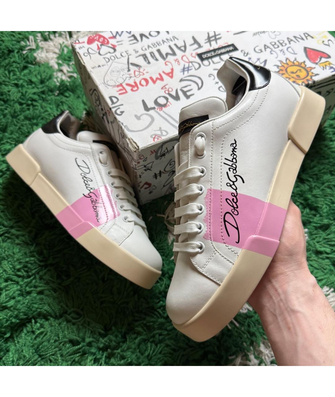 DOLCE&GABBANA Белые кожаные кеды, фото 2