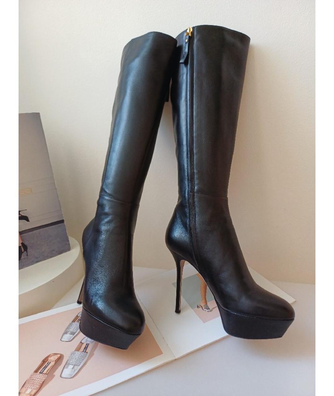 SERGIO ROSSI Черные кожаные сапоги, фото 4