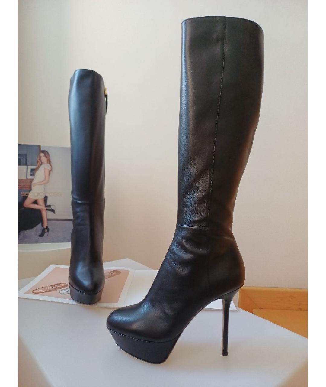 SERGIO ROSSI Черные кожаные сапоги, фото 3