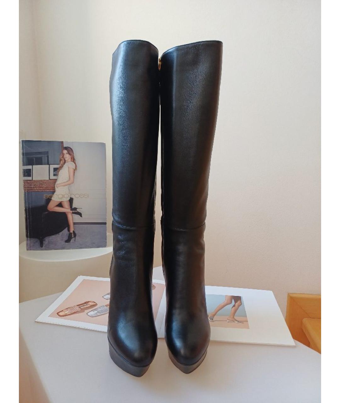 SERGIO ROSSI Черные кожаные сапоги, фото 6