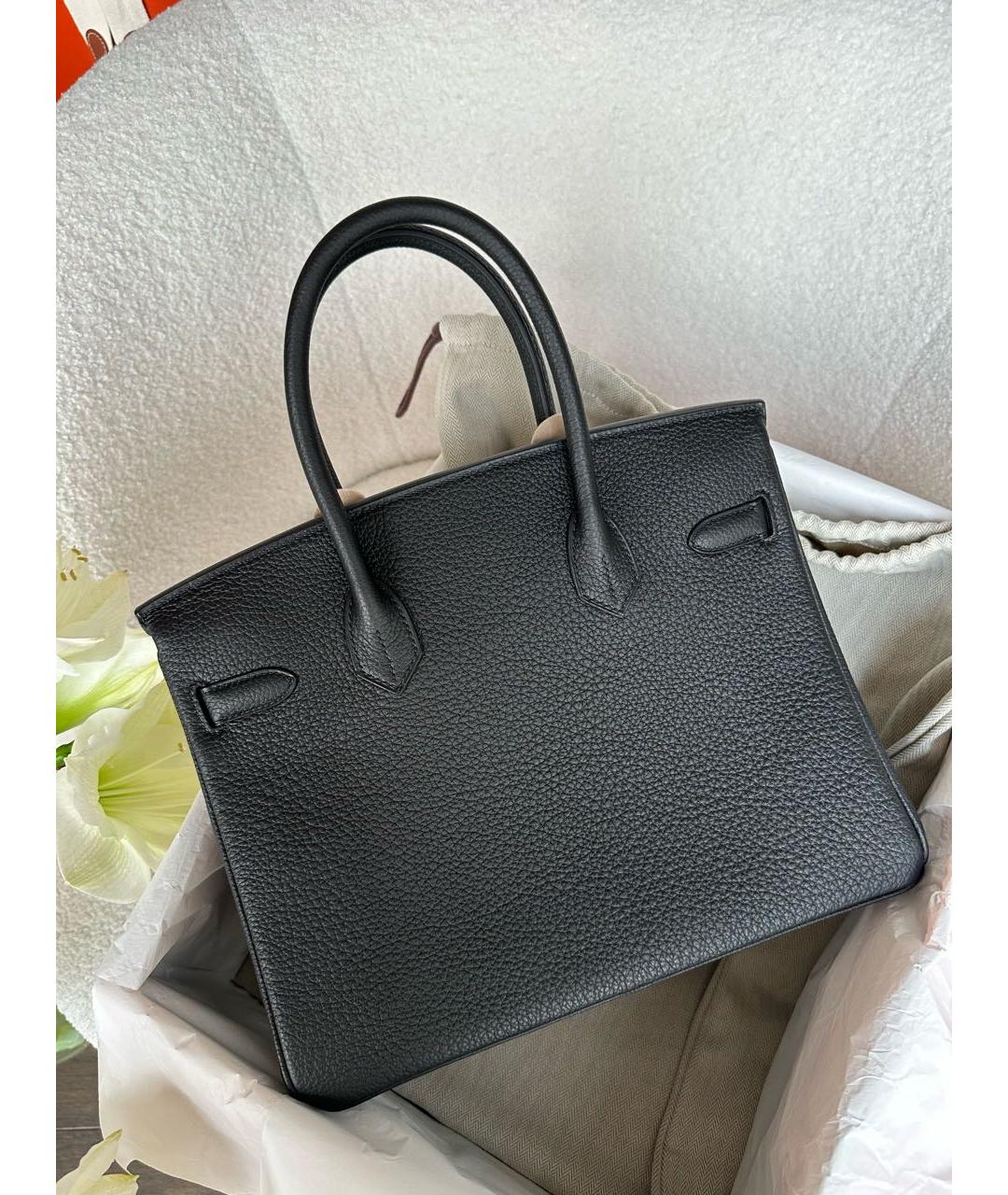 HERMES Черная кожаная сумка с короткими ручками, фото 4