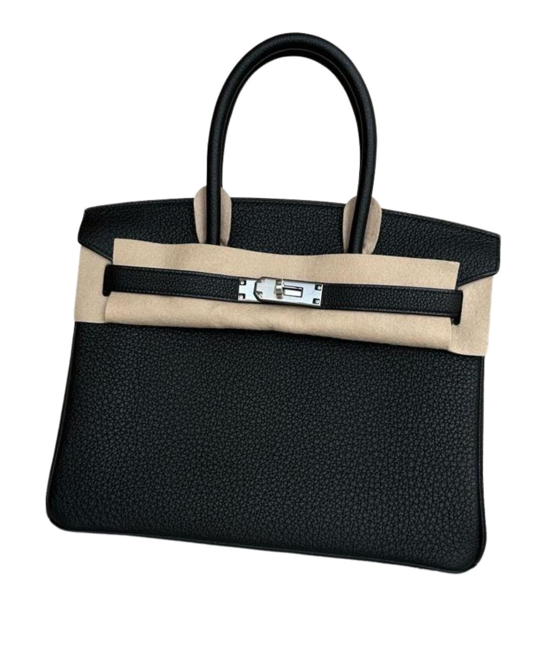 HERMES Черная кожаная сумка с короткими ручками, фото 1