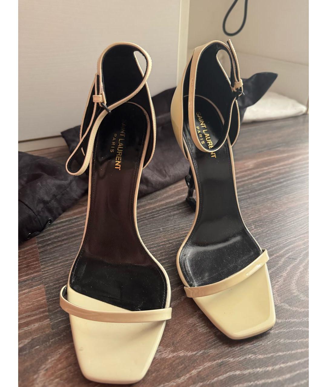 SAINT LAURENT Бежевые кожаные босоножки, фото 3