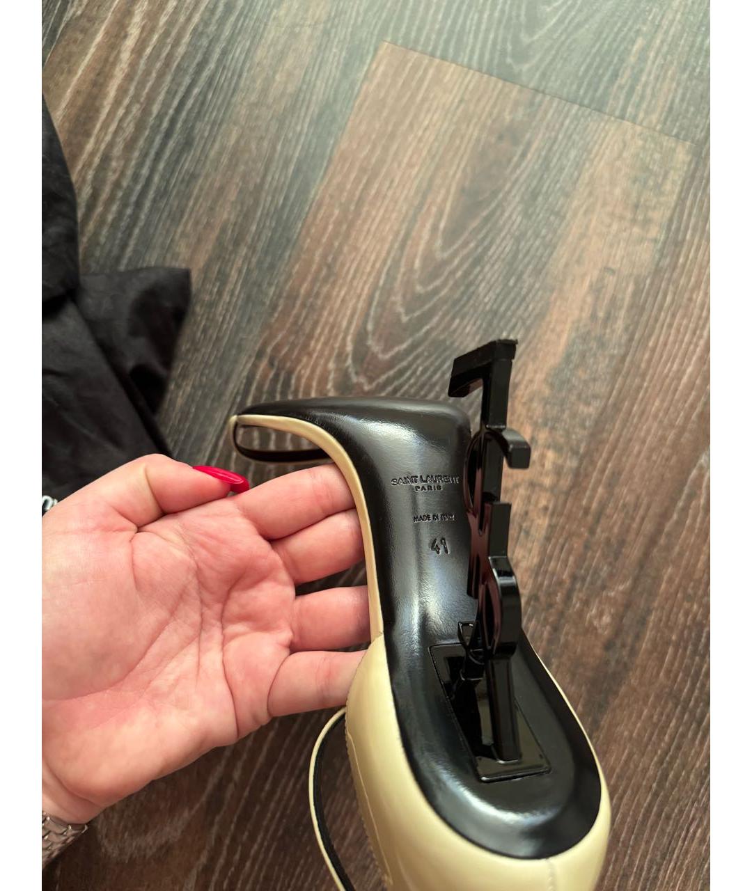 SAINT LAURENT Бежевые кожаные босоножки, фото 2