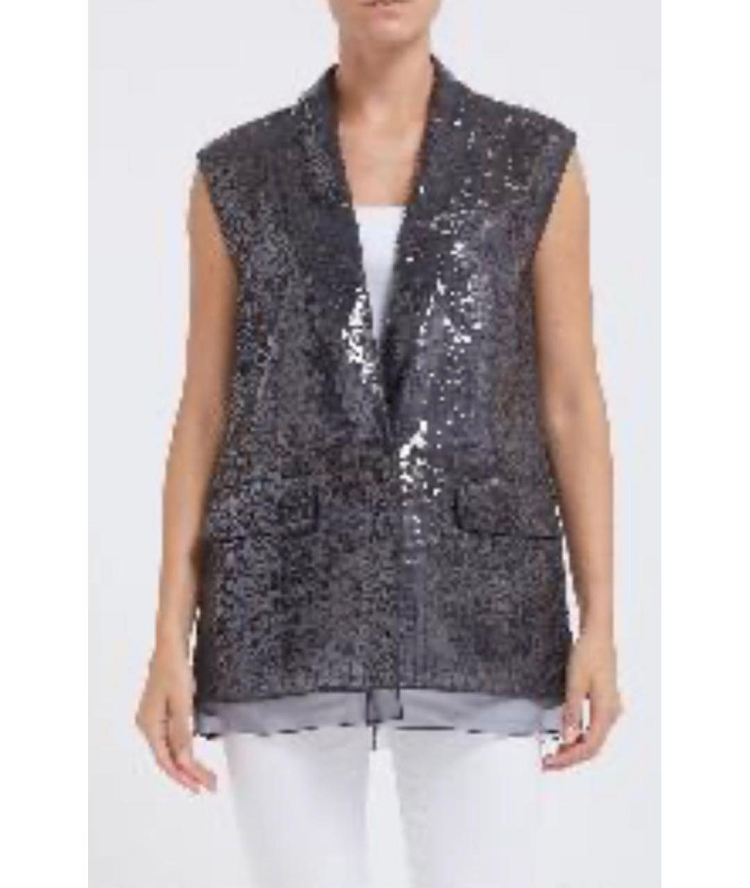 BRUNELLO CUCINELLI Антрацитовый шелковый жилет, фото 2