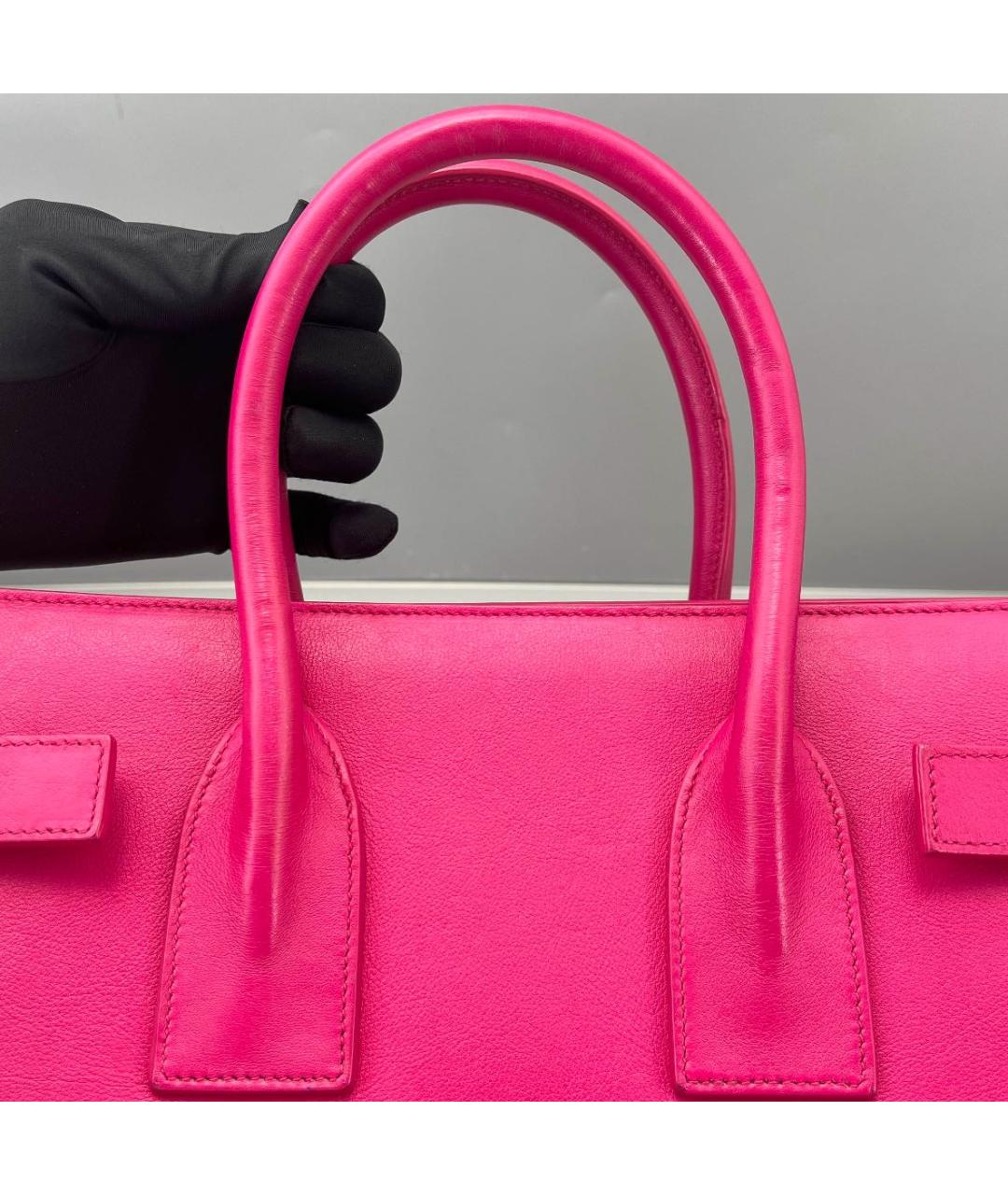 SAINT LAURENT Розовая кожаная сумка тоут, фото 8