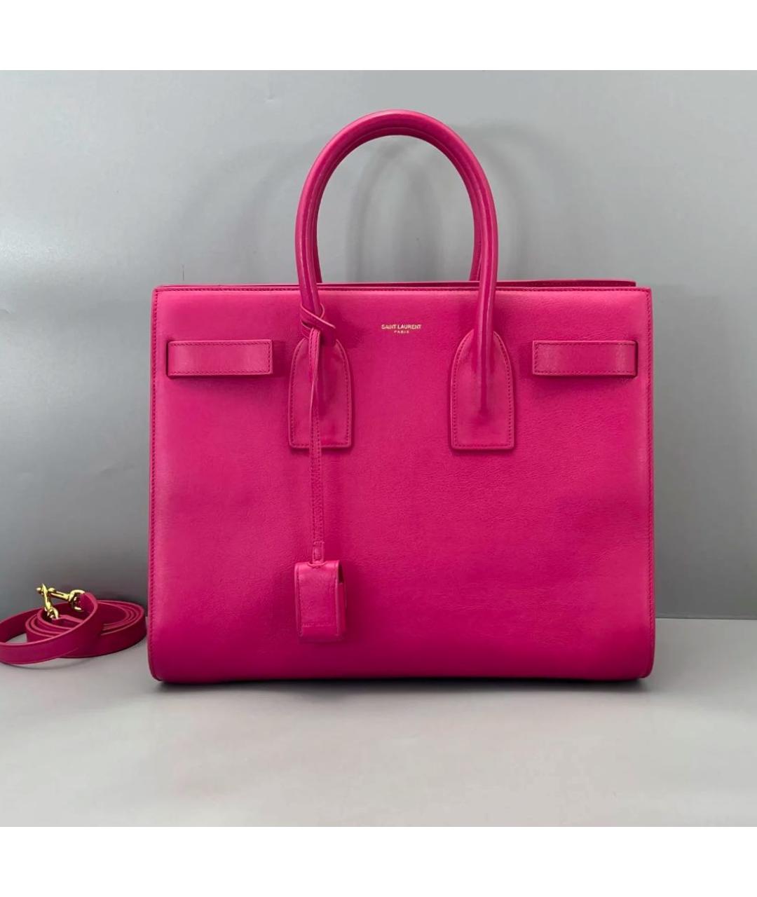 SAINT LAURENT Розовая кожаная сумка тоут, фото 9