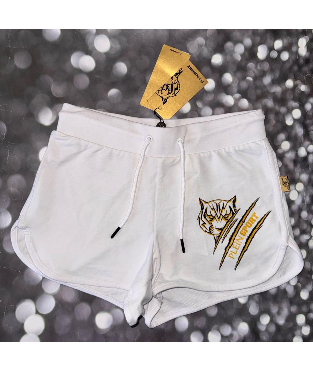 PLEIN SPORT Белые хлопковые шорты, фото 8