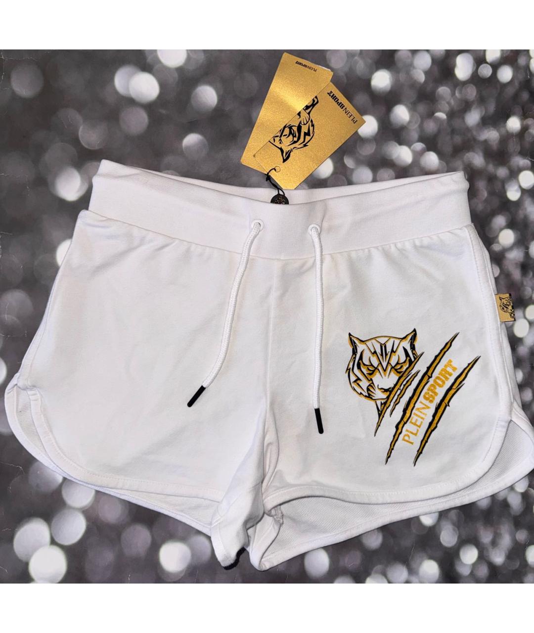 PLEIN SPORT Белые хлопковые шорты, фото 6