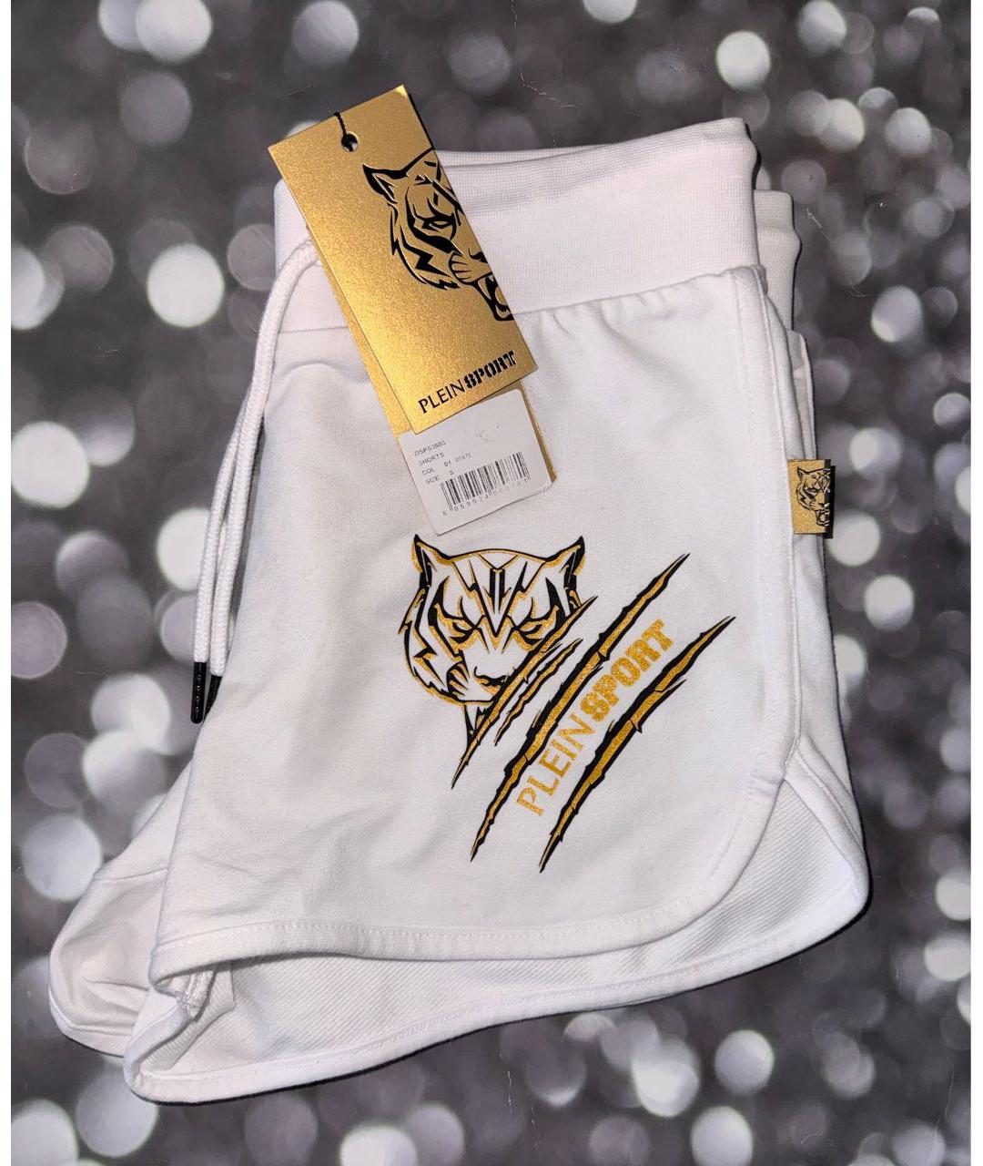 PLEIN SPORT Белые хлопковые шорты, фото 4