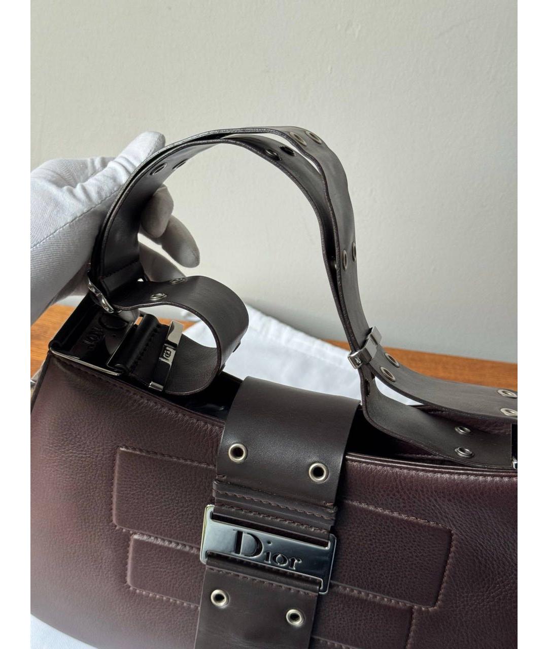 CHRISTIAN DIOR Коричневая кожаная сумка через плечо, фото 7