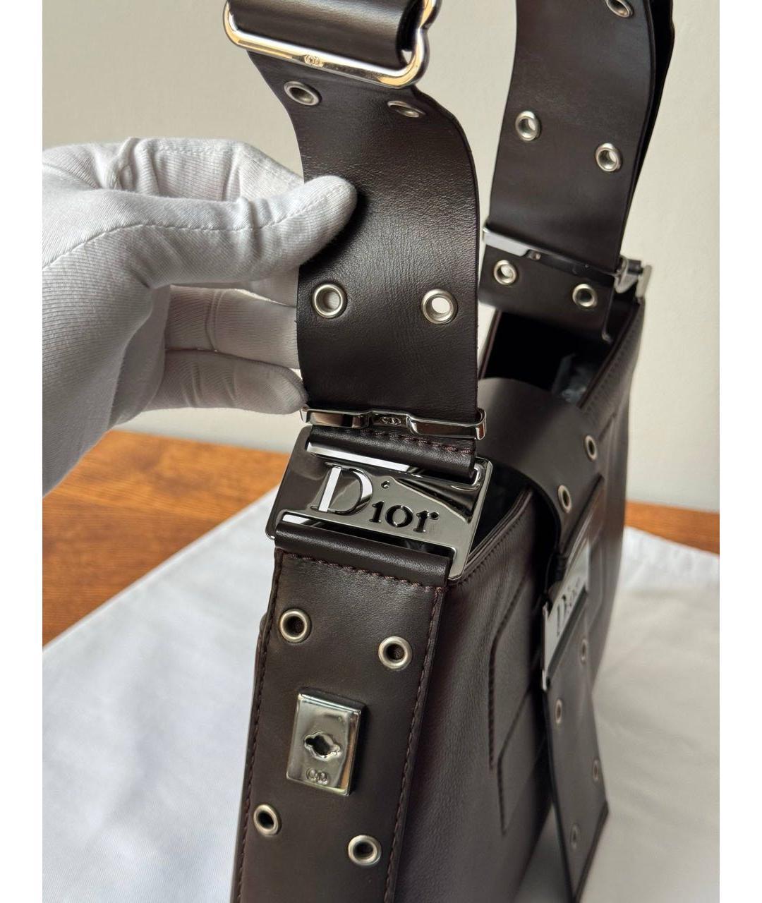 CHRISTIAN DIOR Коричневая кожаная сумка через плечо, фото 5